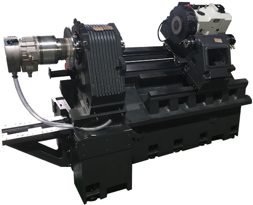AEGIS CNC 硬軌重型車床整機照片，展示採用Box Way滑動導軌的重切削臥式車床